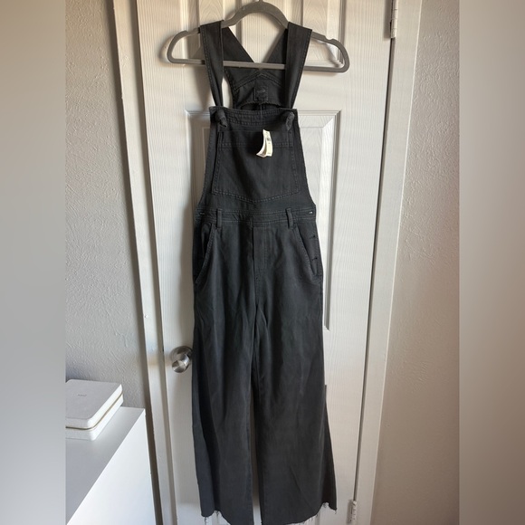NEW AERIE Denim Overalls Werk & Play Twill Baggy Wide Leg Black Grey Women’s XS - Picture 3 of 8